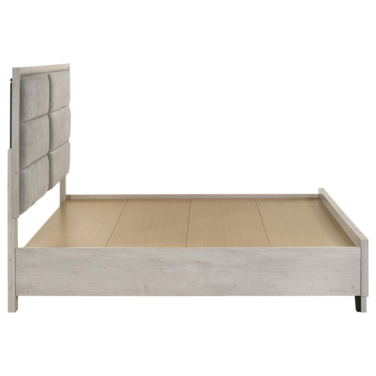 Farre Washed Gray Upholstered Eastern King Storage Platform Bed