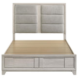 Farre Washed Gray Upholstered Queen Storage Platform Bed