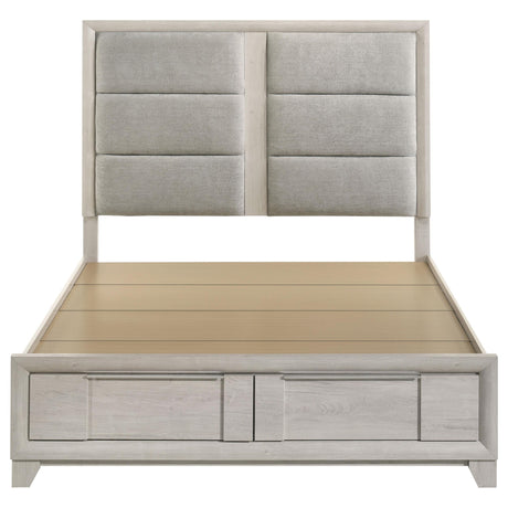 Farre Washed Gray Upholstered Queen Storage Platform Bed from Coaster - Luna Furniture