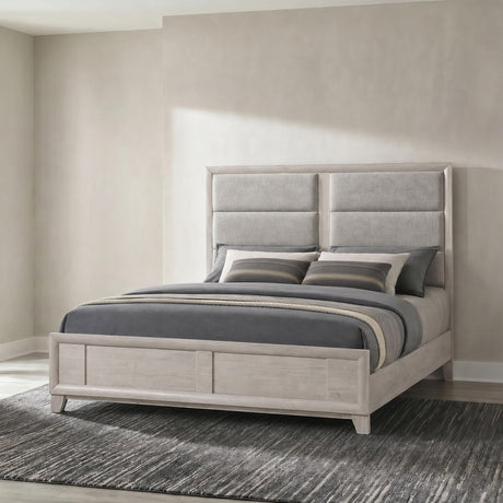 Farre Washed Gray Eastern King Upholstered Platform Panel Bed from Coaster - Luna Furniture