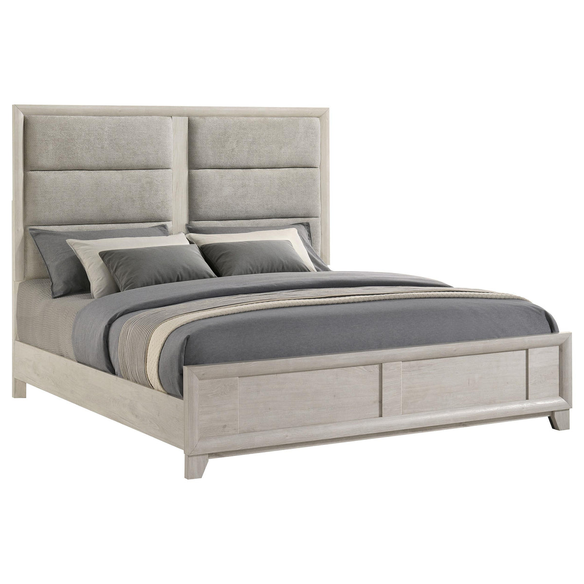 Farre Washed Gray Eastern King Upholstered Platform Panel Bed from Coaster - Luna Furniture