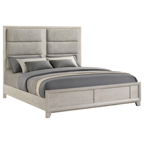 Farre Washed Gray Eastern King Upholstered Platform Panel Bed from Coaster - Luna Furniture