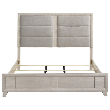 Farre Washed Gray Eastern King Upholstered Platform Panel Bed from Coaster - Luna Furniture
