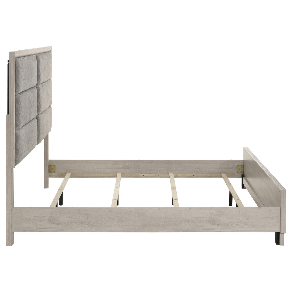 Farre Washed Gray Eastern King Upholstered Platform Panel Bed from Coaster - Luna Furniture