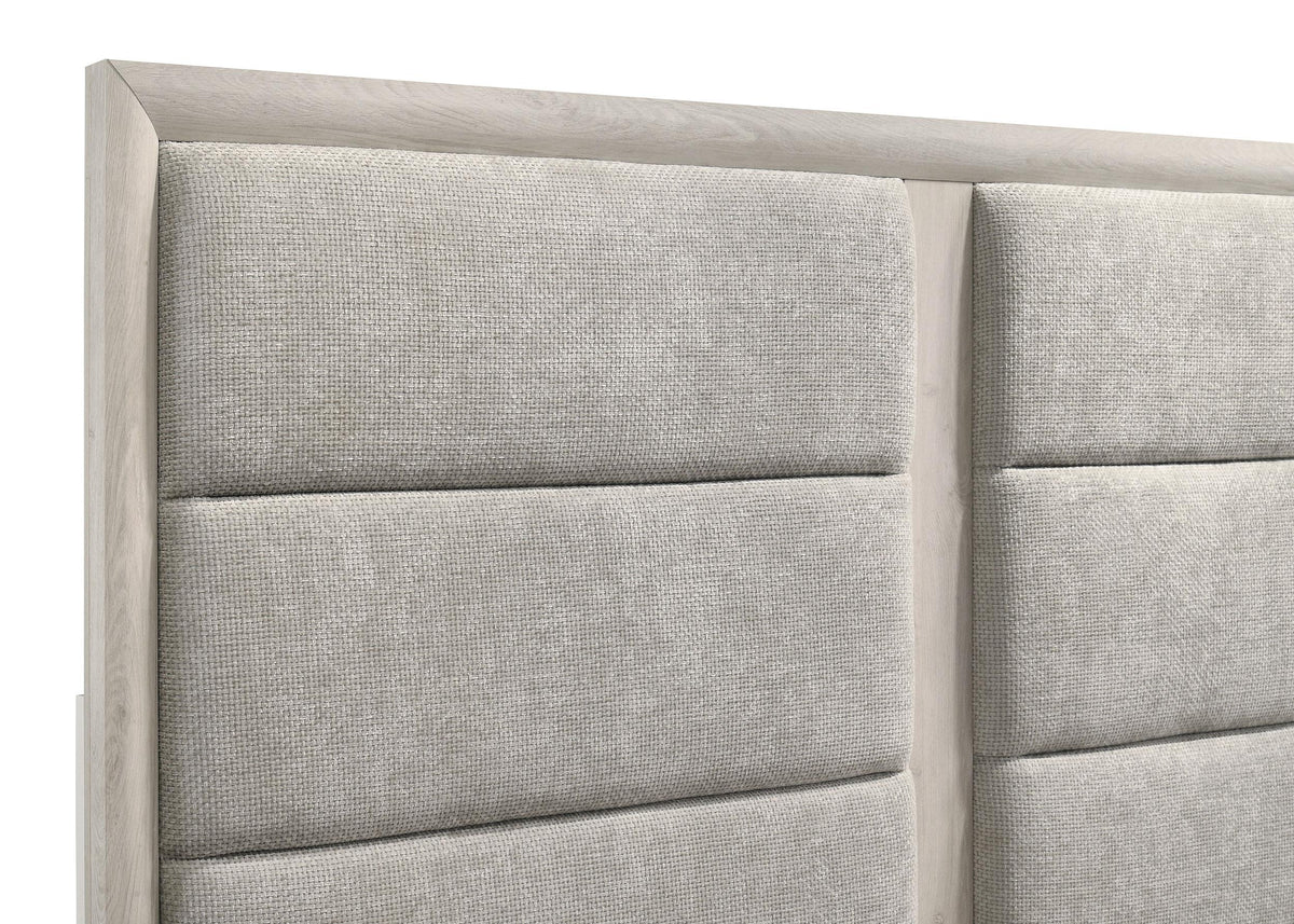 Farre Washed Gray Eastern King Upholstered Platform Panel Bed from Coaster - Luna Furniture