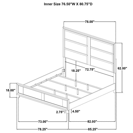 Farre Washed Gray Eastern King Upholstered Platform Panel Bed from Coaster - Luna Furniture