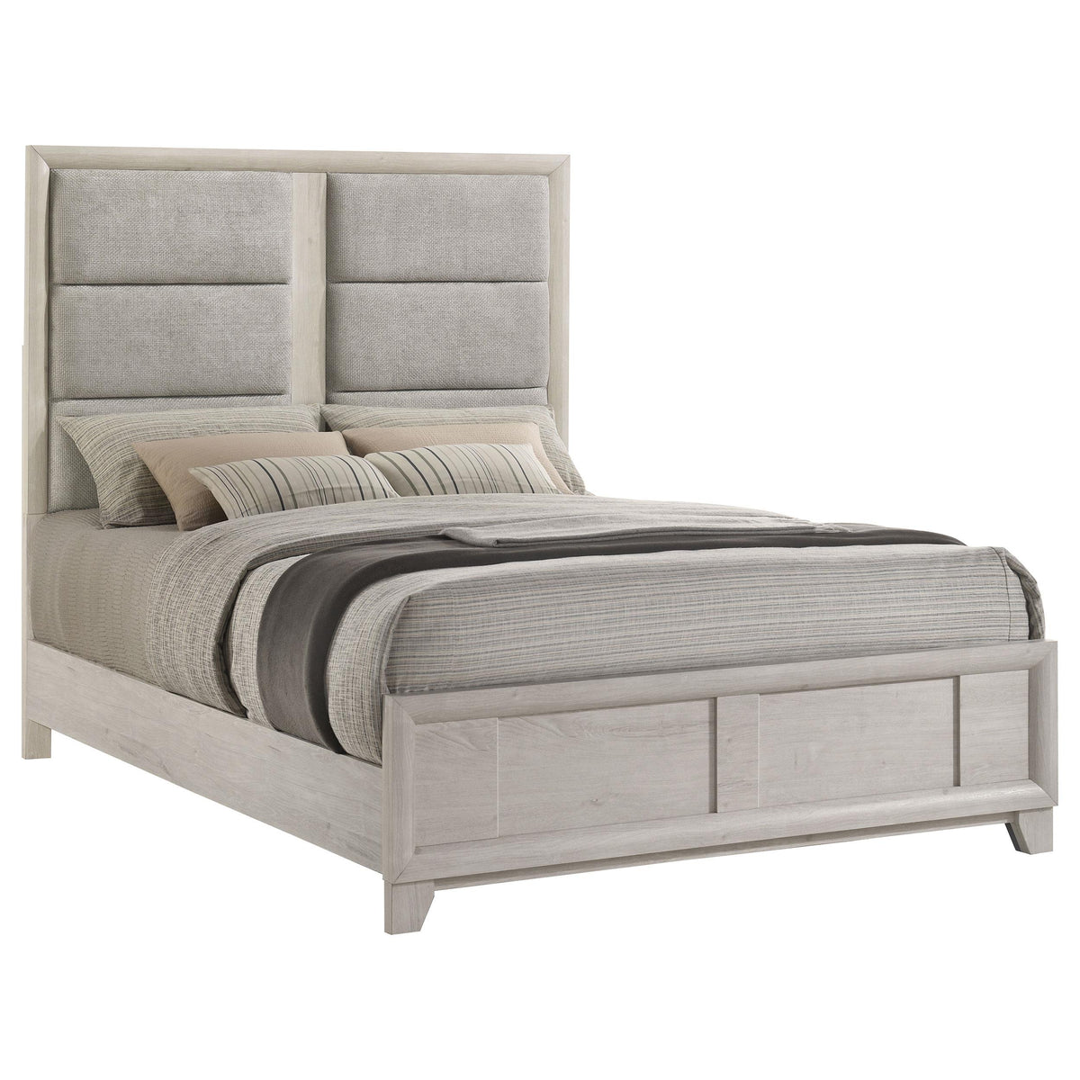 Farre Washed Gray Queen Upholstered Platform Panel Bed from Coaster - Luna Furniture
