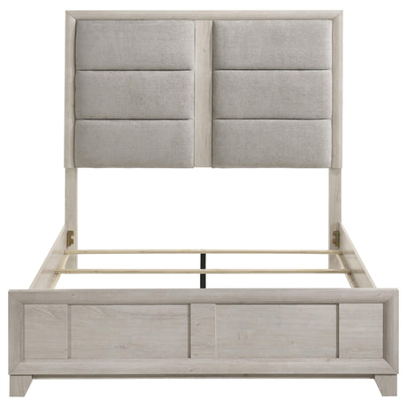 Farre Washed Gray Queen Upholstered Platform Panel Bed from Coaster - Luna Furniture