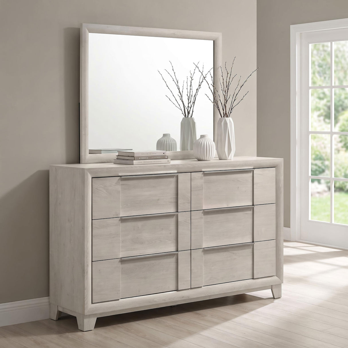 Farre Washed Gray 6-Drawer Dresser with Mirror from Coaster - Luna Furniture