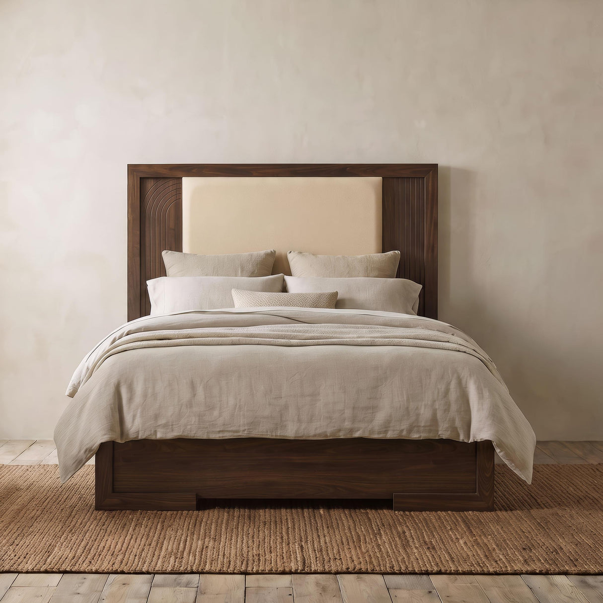 Etienne Walnut/Vanilla Velvet Upholstered Full Panel Bed from Coaster - Luna Furniture