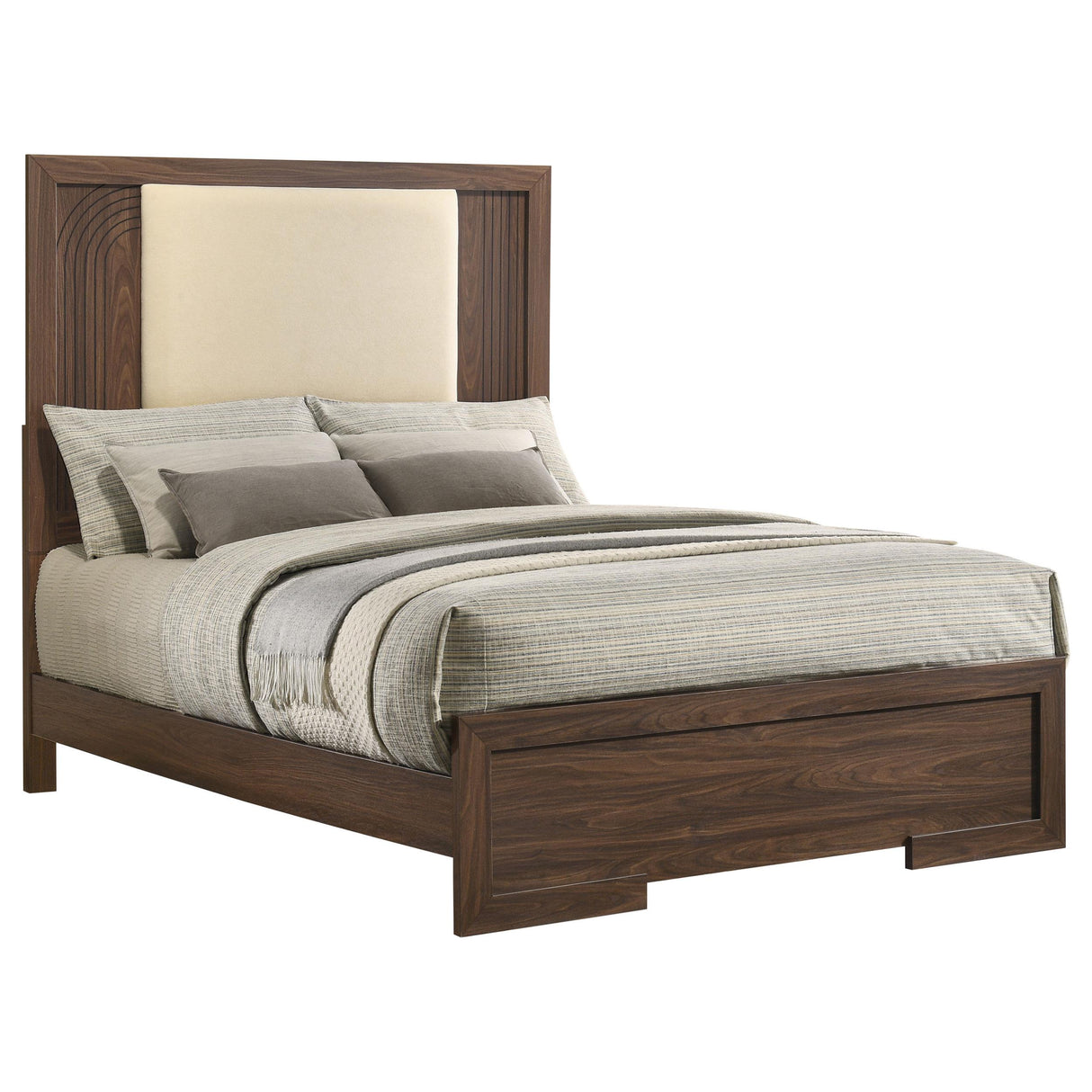 Etienne Walnut / Vanilla Full Velvet Upholstered Panel Bed from Coaster - Luna Furniture
