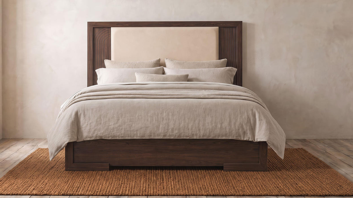 Etienne Walnut/Vanilla Velvet Upholstered Eastern King Panel Bed from Coaster - Luna Furniture