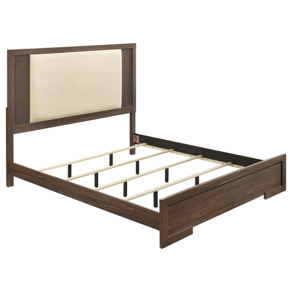 Etienne Walnut/Vanilla Velvet Upholstered Eastern King Panel Bed