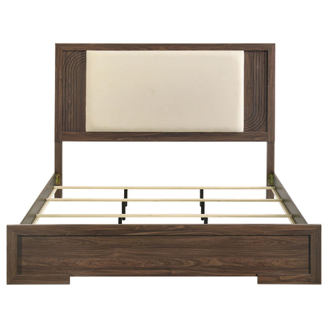 Etienne Walnut/Vanilla Velvet Upholstered Eastern King Panel Bed from Coaster - Luna Furniture