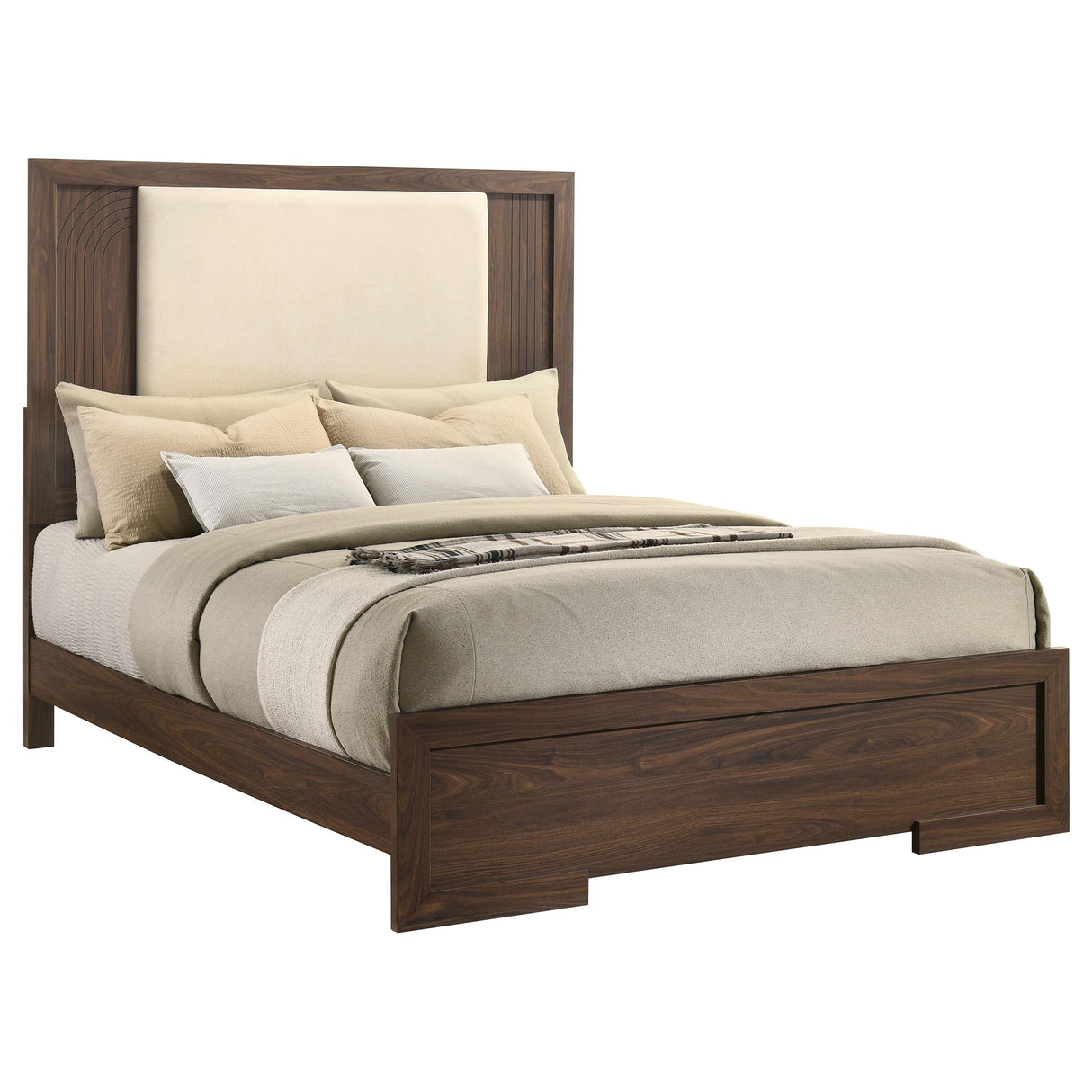 Etienne Walnut / Vanilla Queen Velvet Upholstered Panel Bed from Coaster - Luna Furniture