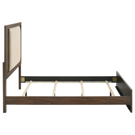 Etienne Walnut/Vanilla Velvet Upholstered Queen Panel Bed from Coaster - Luna Furniture