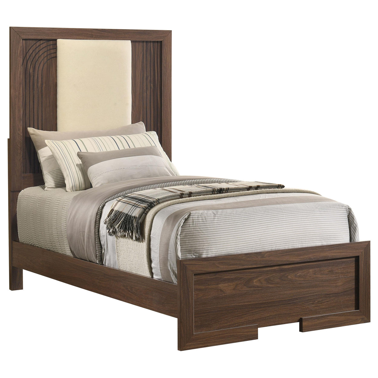 Etienne Walnut/Vanilla Velvet Upholstered Twin Panel Bed from Coaster - Luna Furniture