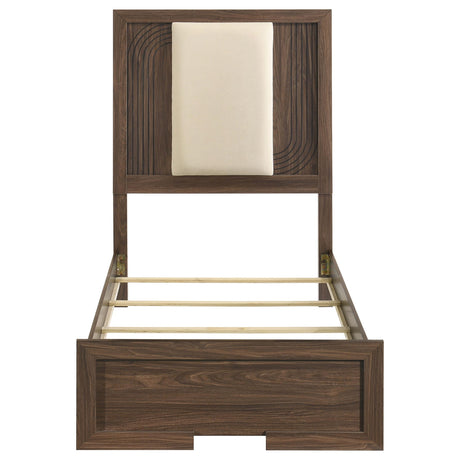 Etienne Walnut/Vanilla Velvet Upholstered Twin Panel Bed from Coaster - Luna Furniture