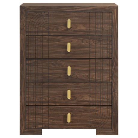 Etienne Walnut 5-Drawer Bedroom Chest of Drawers from Coaster - Luna Furniture