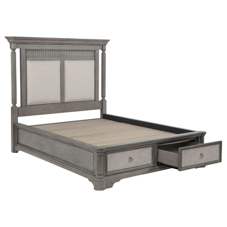 Cresswell Weathered Taupe Upholstered Storage Eastern King Platform Bed from Coaster - Luna Furniture