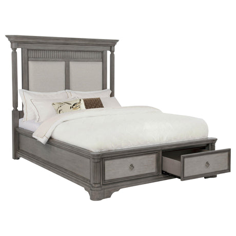Cresswell Weathered Taupe Upholstered Storage Queen Platform Bed from Coaster - Luna Furniture