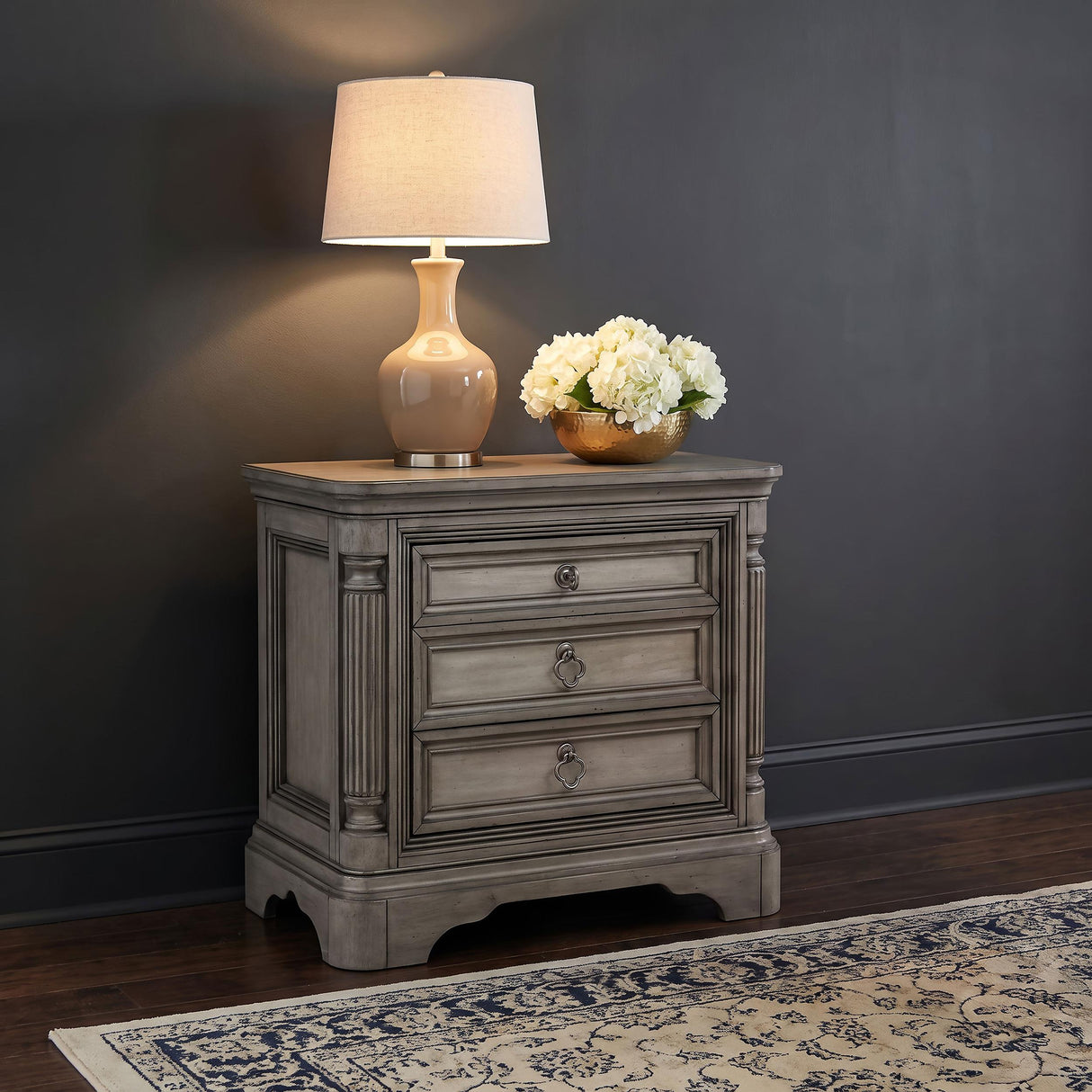 Cresswell Weathered Taupe 3-Drawer Nightstand
