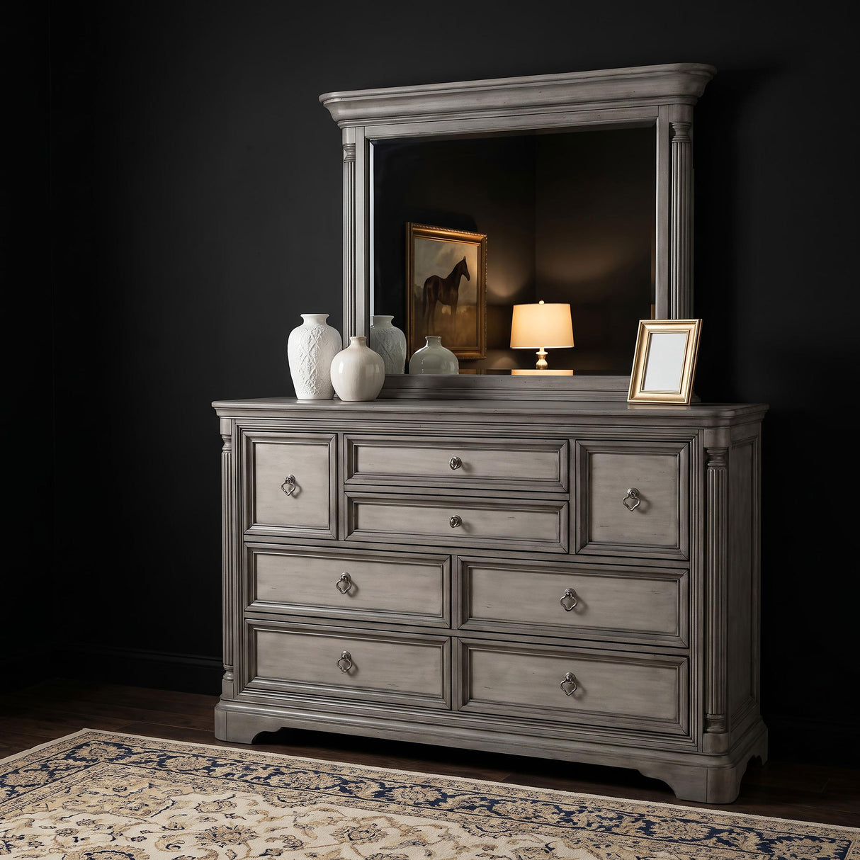 Cresswell Weathered Taupe 8-Drawer Dresser with Mirror