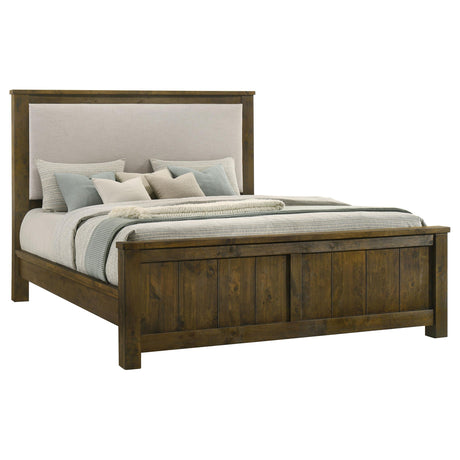 Doherty Rustic Brown Linen Upholstered Eastern King Panel Bed from Coaster - Luna Furniture
