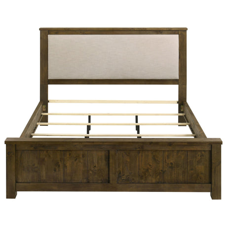 Doherty Rustic Brown Linen Upholstered Eastern King Panel Bed from Coaster - Luna Furniture