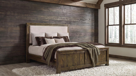 Doherty Rustic Brown Linen Upholstered California King Panel Bed from Coaster - Luna Furniture