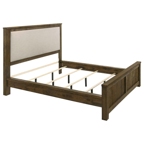 Doherty Rustic Brown Linen Upholstered California King Panel Bed from Coaster - Luna Furniture