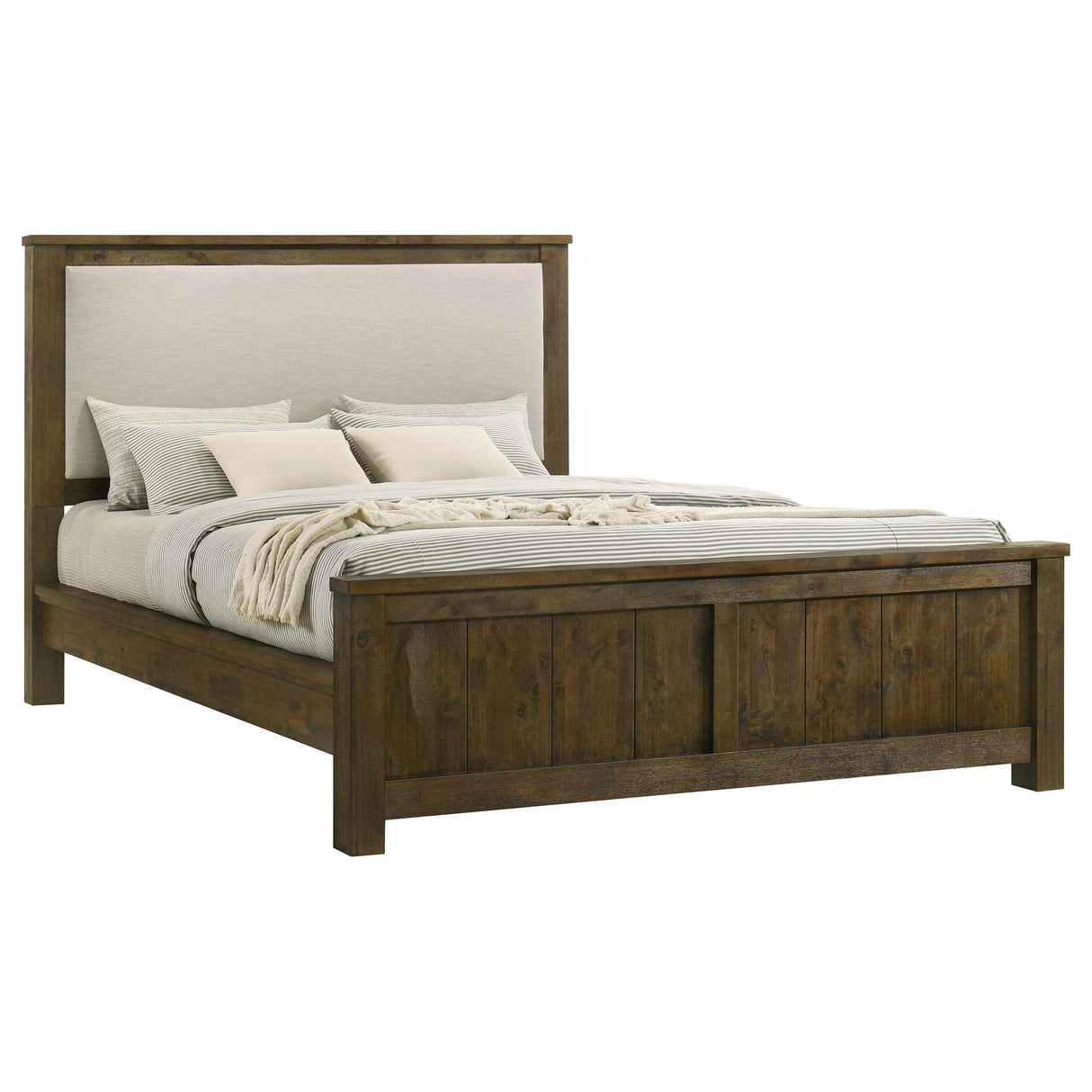 Doherty Rustic Brown Linen Upholstered California King Panel Bed from Coaster - Luna Furniture