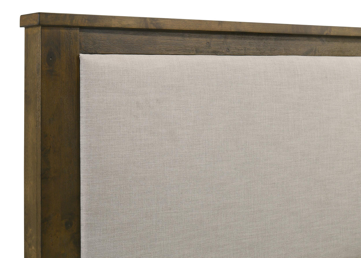 Doherty Rustic Brown Linen Upholstered California King Panel Bed from Coaster - Luna Furniture