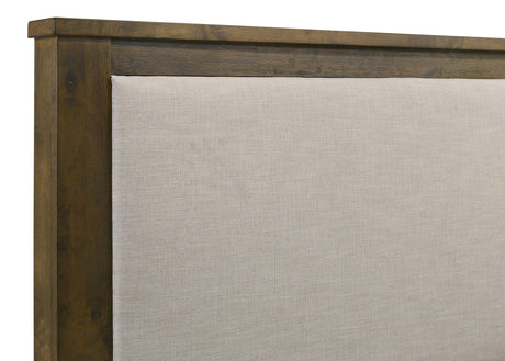 Doherty Rustic Brown Linen Upholstered California King Panel Bed from Coaster - Luna Furniture