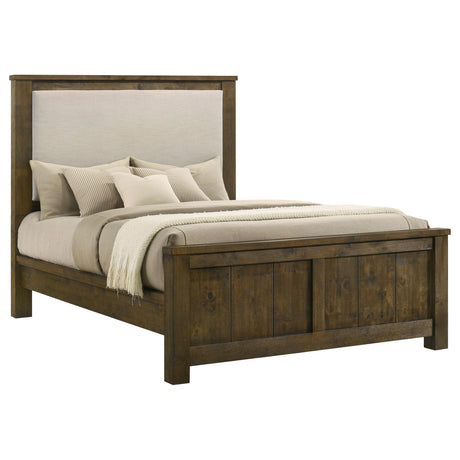 Doherty Rustic Brown Linen Upholstered Queen Panel Bed from Coaster - Luna Furniture