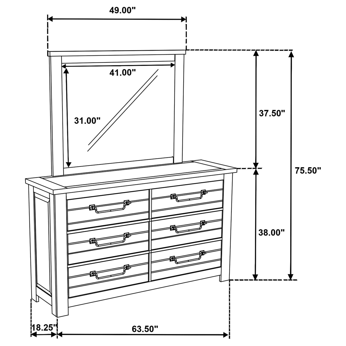 Doherty 6-Drawer Dresser with Mirror Rustic Brown