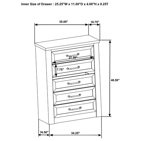 Nevado Weathered Taupe 5-Drawer Chest from Coaster - Luna Furniture