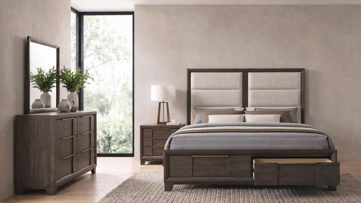 Farre Dark Brown/Beige 4-Piece Eastern King Storage Bedroom Set