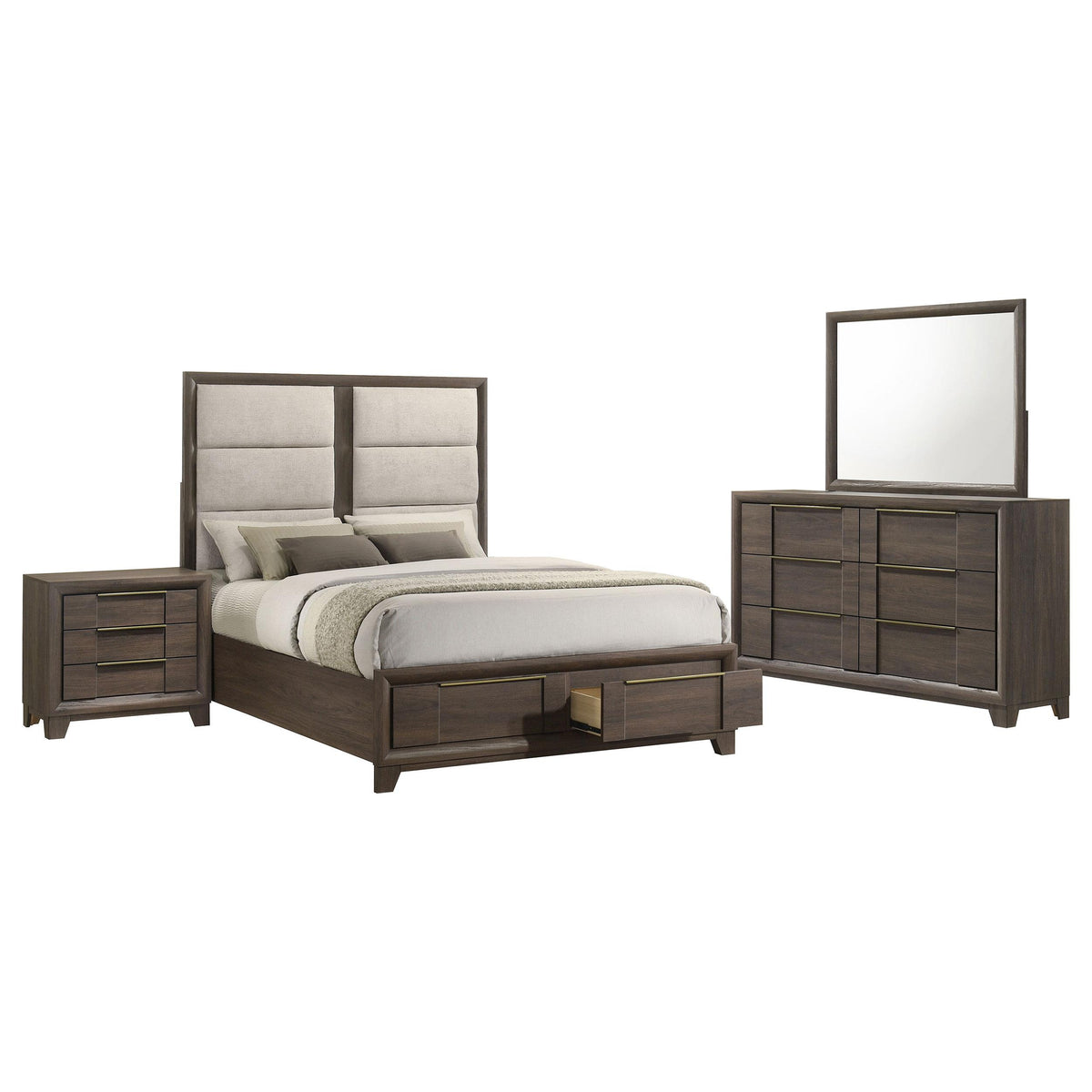 Farre Dark Brown/Beige 4-Piece Eastern King Storage Bedroom Set