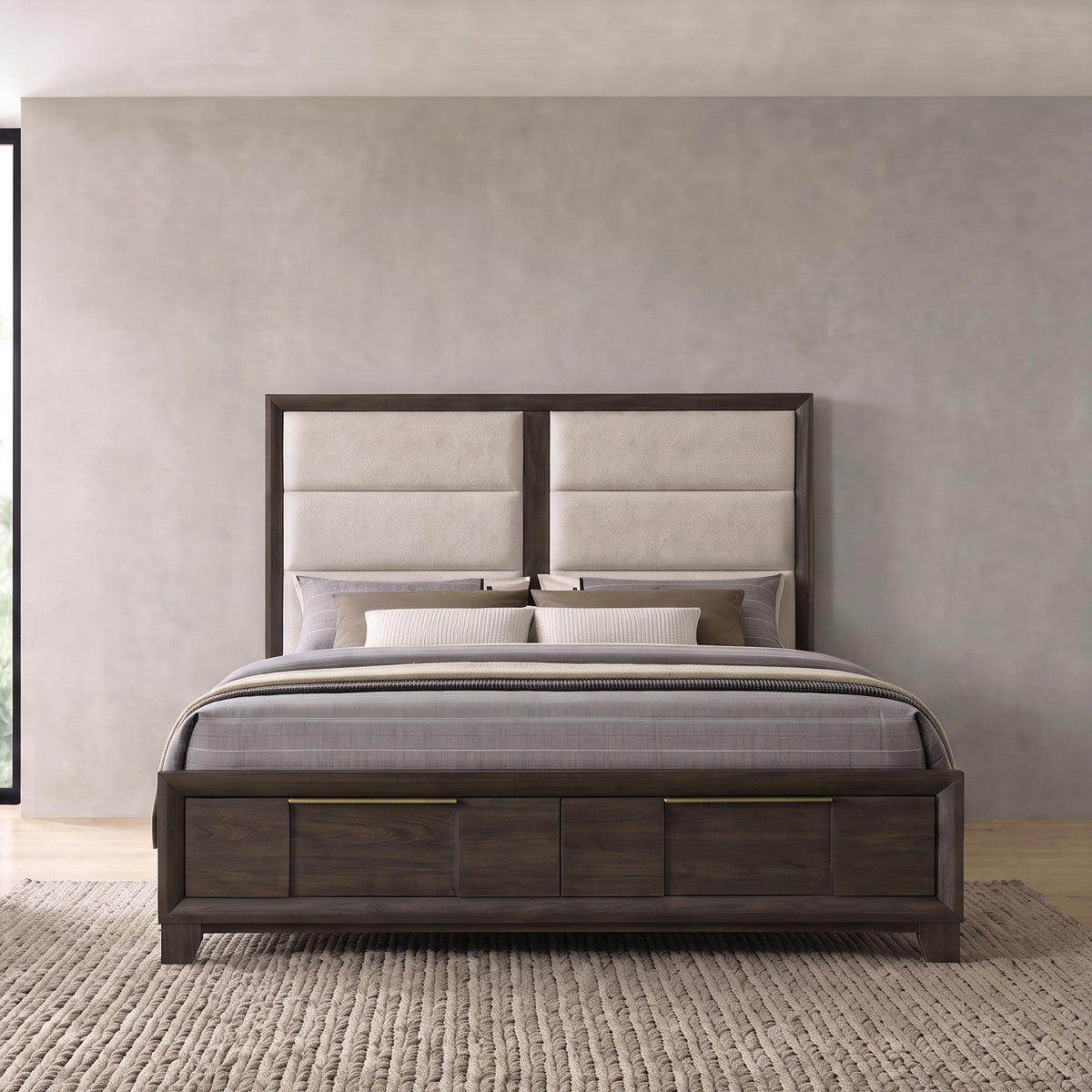 Farre Eastern King Upholstered Storage Platform Bed Dark Brown from Coaster - Luna Furniture