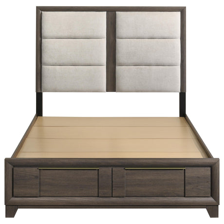 Farre Eastern King Upholstered Storage Platform Bed Dark Brown from Coaster - Luna Furniture