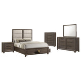 Farre Dark Brown/Beige 5-Piece Queen Upholstered Storage Bedroom Set