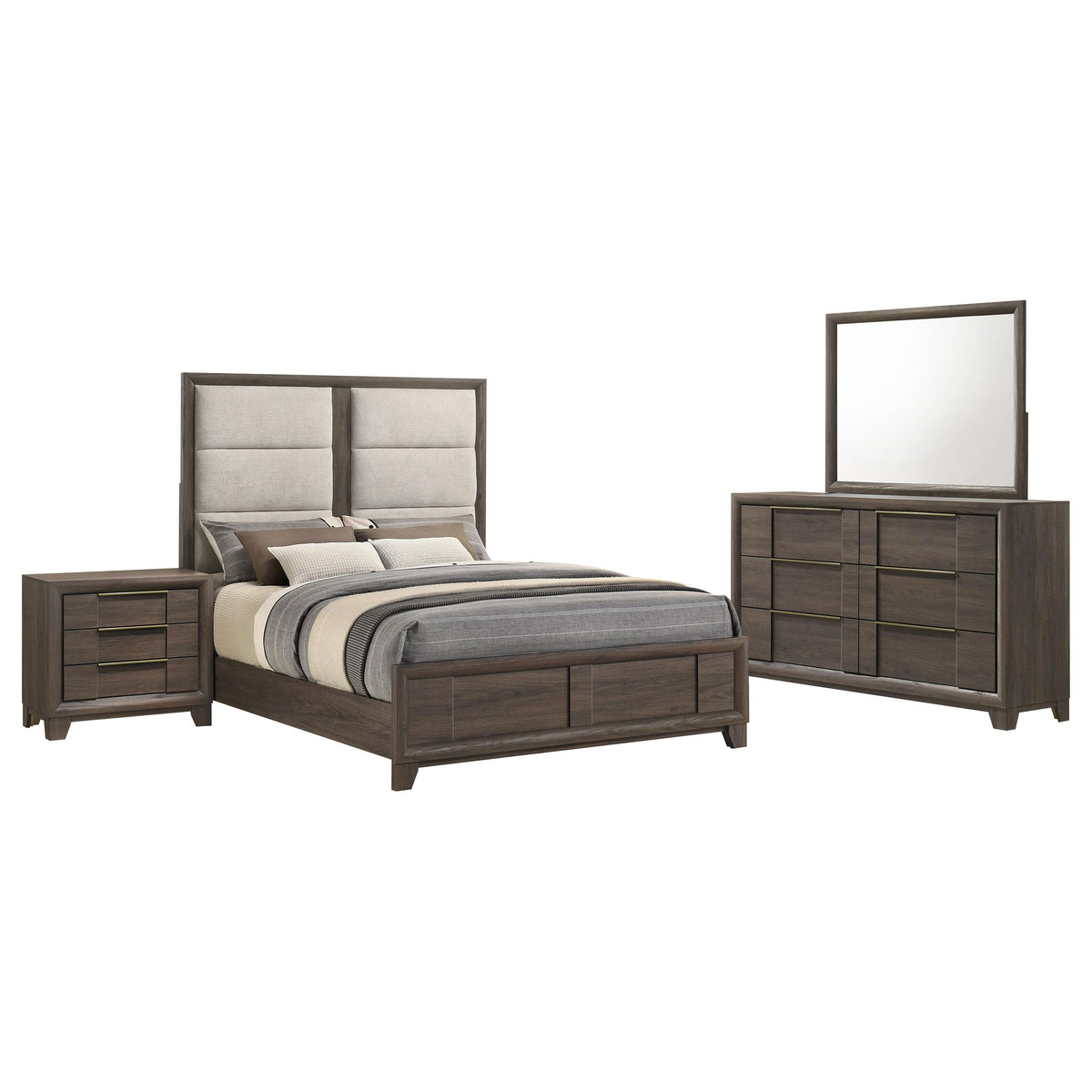 Farre Dark Brown/Beige 4-Piece Eastern King Upholstered Bedroom Set