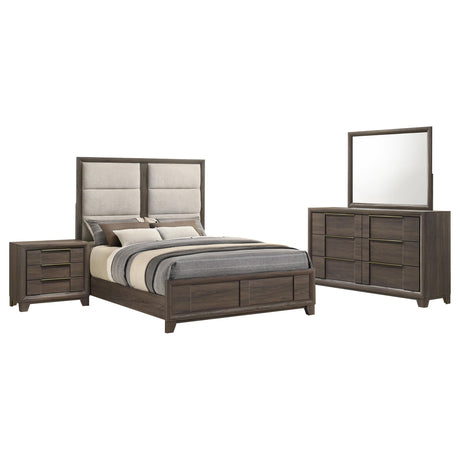 Farre Dark Brown/Beige 4-Piece Eastern King Upholstered Bedroom Set from Coaster - Luna Furniture
