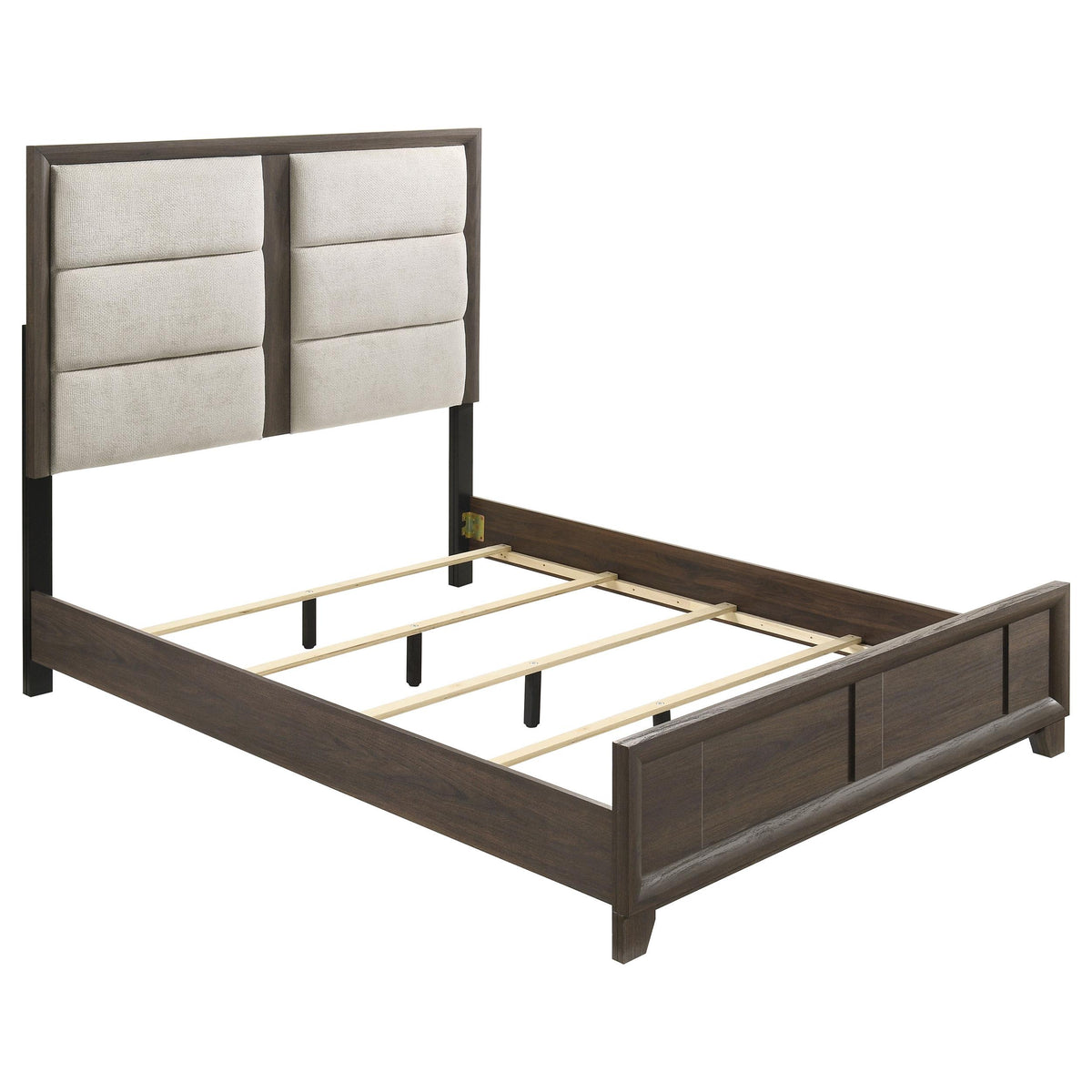 Farre Dark Brown/Beige Eastern King Upholstered Platform Panel Bed