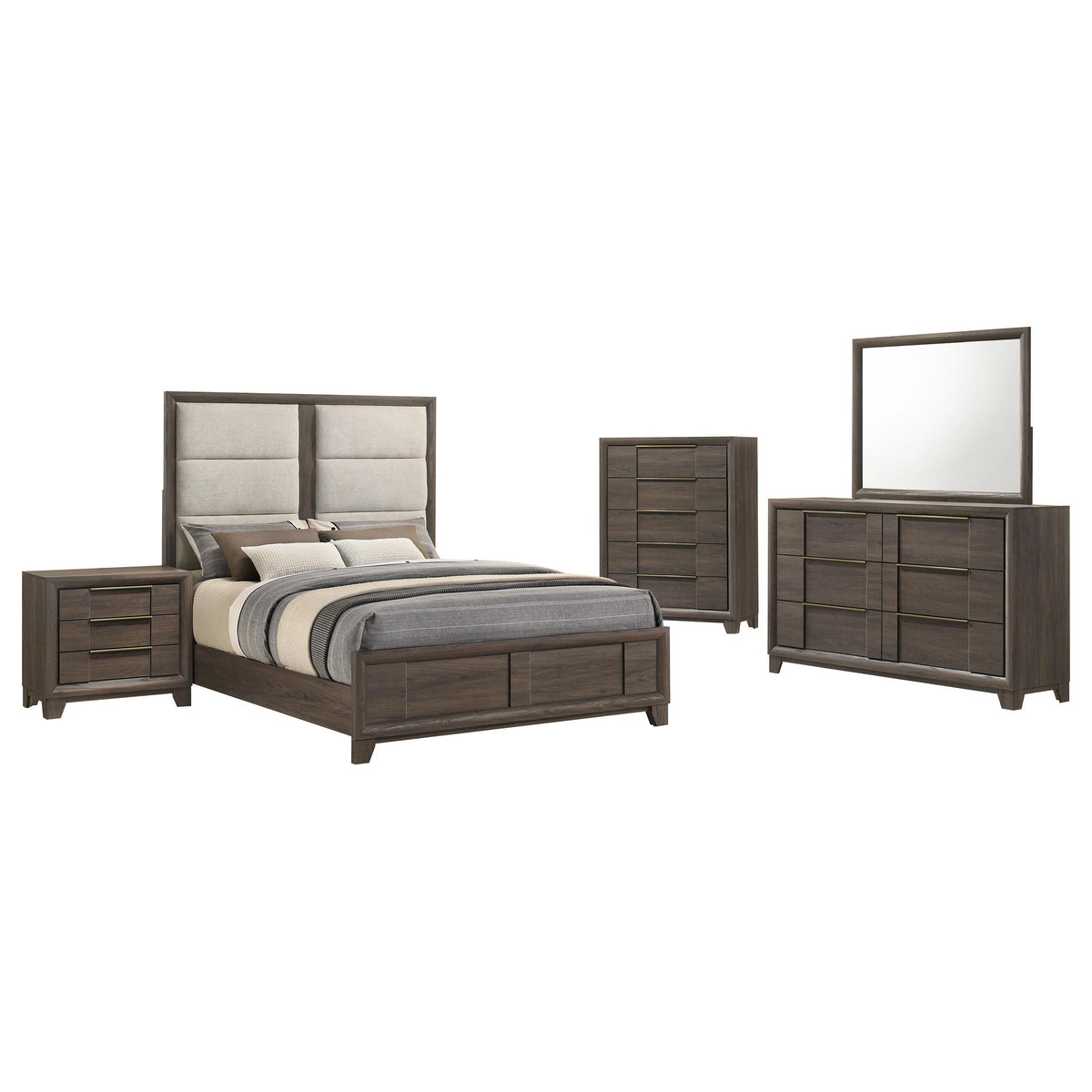 Farre Dark Brown/Beige 5-Piece Queen Upholstered Bedroom Set