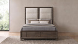 Farre Dark Brown/Beige Queen Upholstered Platform Panel Bed