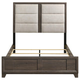 Farre Dark Brown/Beige Queen Upholstered Platform Panel Bed
