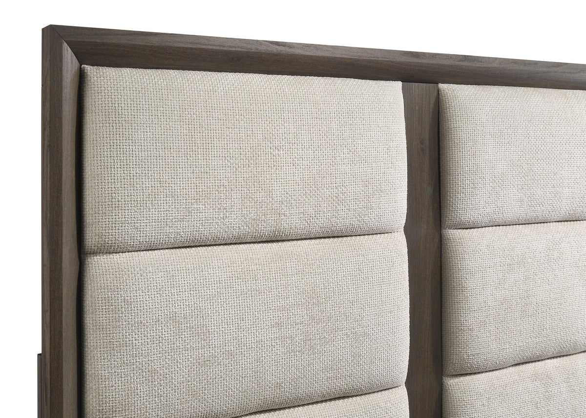 Farre Dark Brown/Beige Queen Upholstered Platform Panel Bed