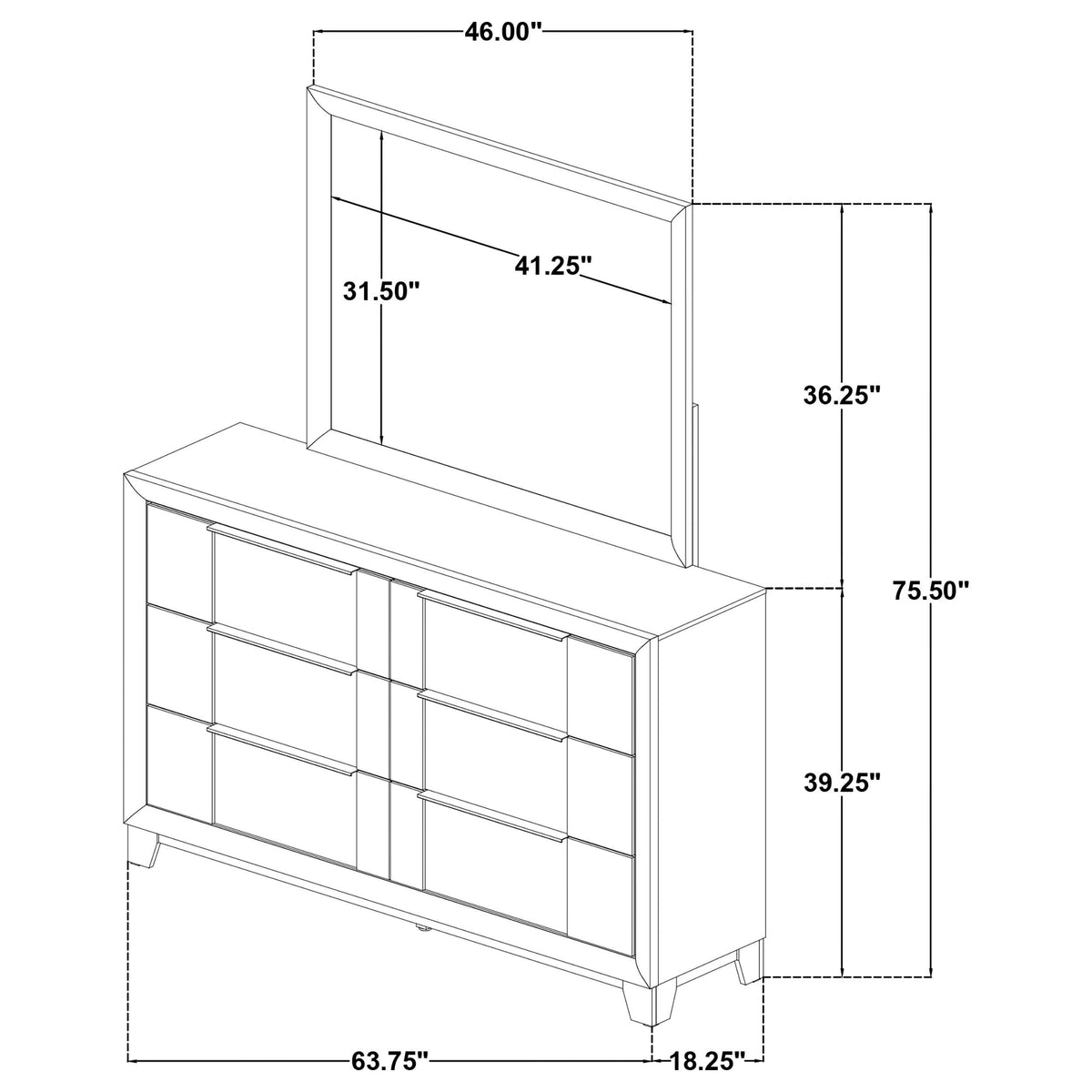 Farre Dark Brown 6-Drawer Dresser with Mirror